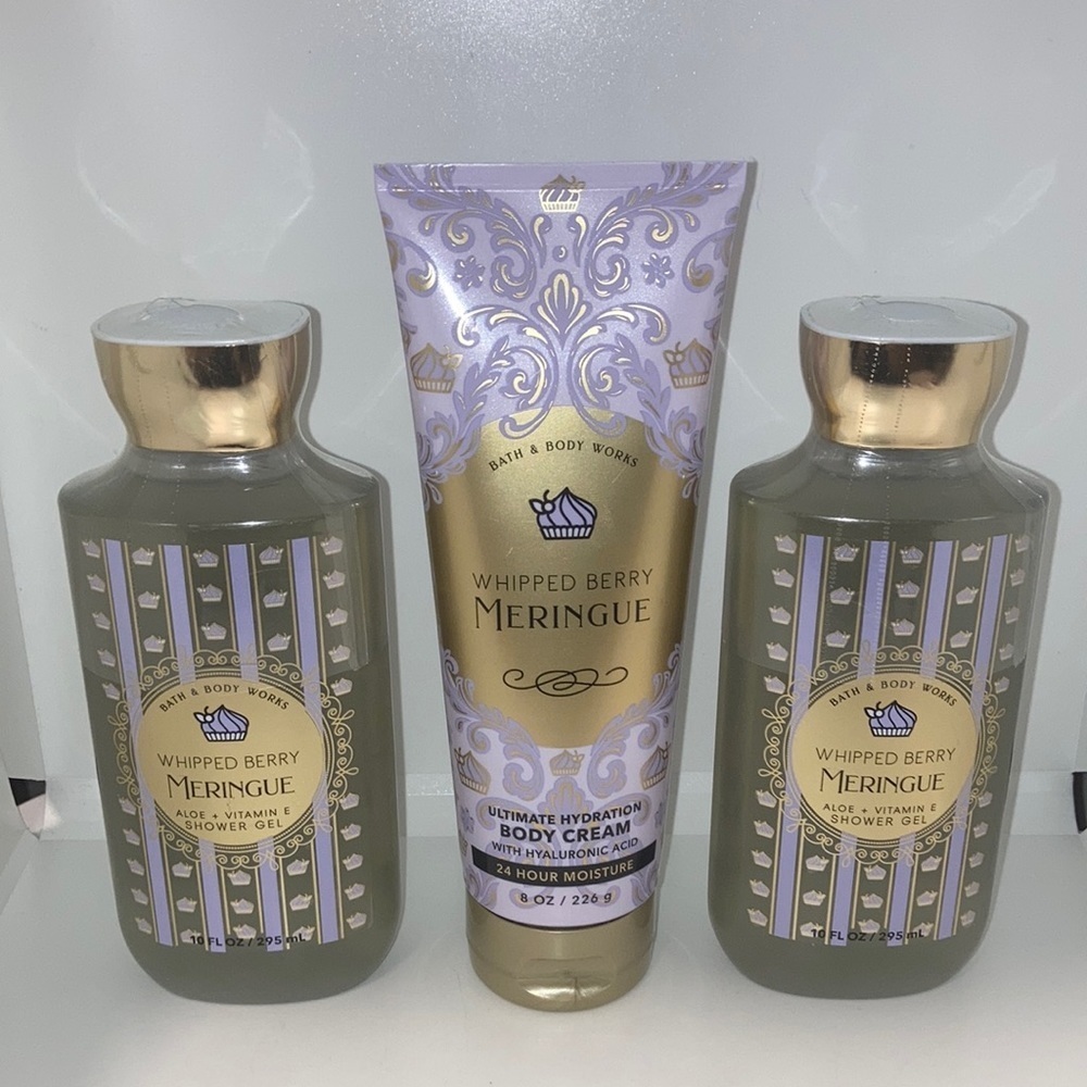 3X NEW Bath & Body Works Shower Gel & Body Cream SET Whipped Berry Meringue